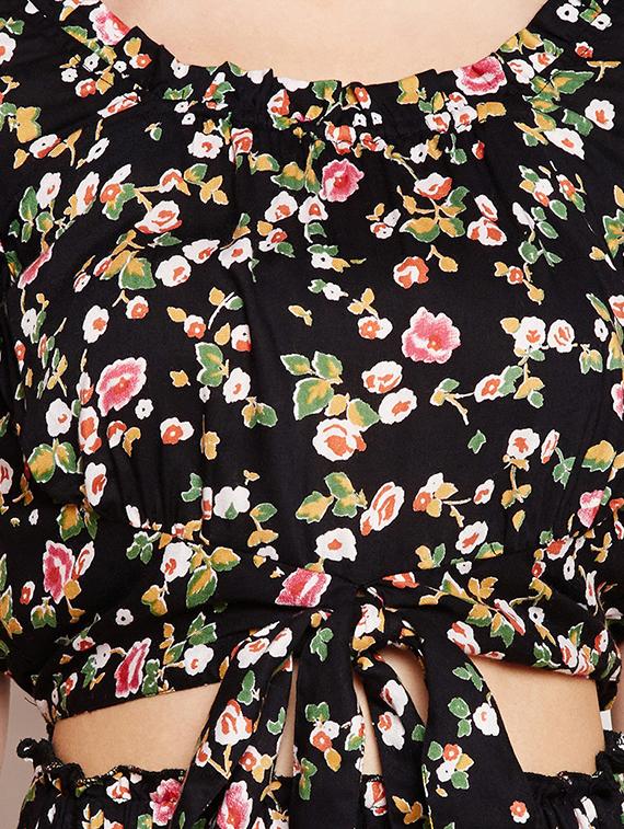 tie up hem floral top skirt set - 15691774 - Zoom Image - 4