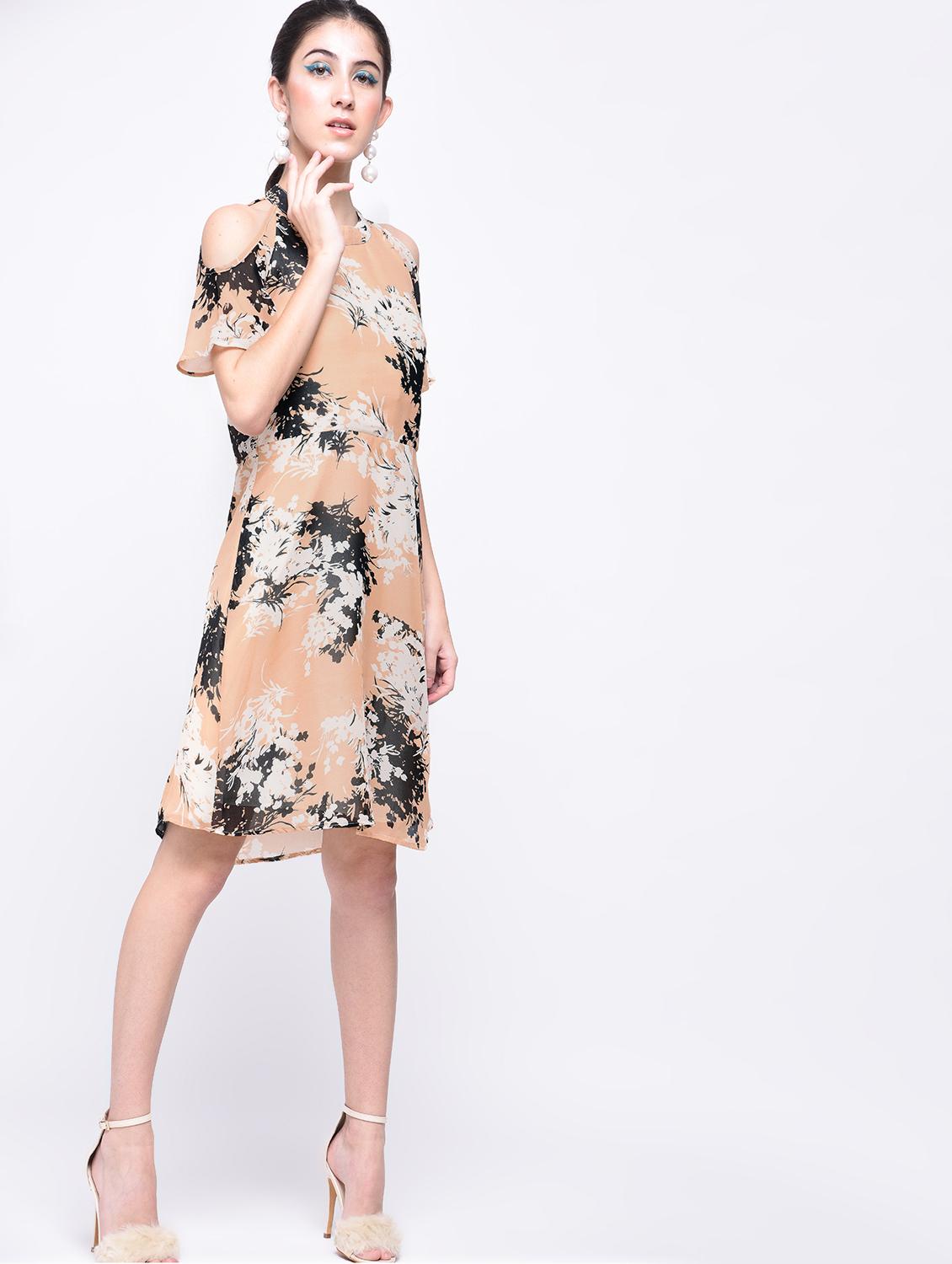 cold shoulder keyhole back a-line dress - 15691992 - Zoom Image - 1
