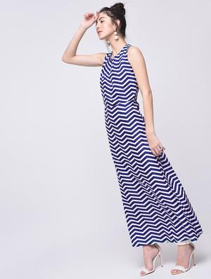 pleated neck chevron maxi dress - 15692016 - Standard Image - 4