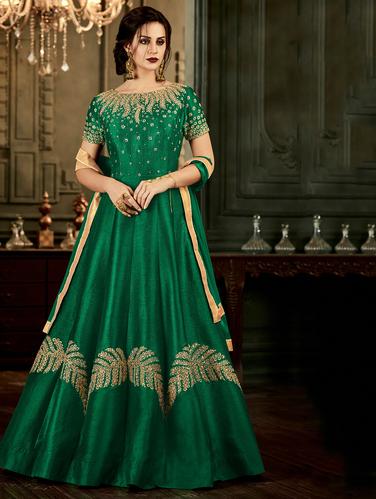 Gold embroidered silk kalidaar suit - 15692100 - Very Small Image - 1