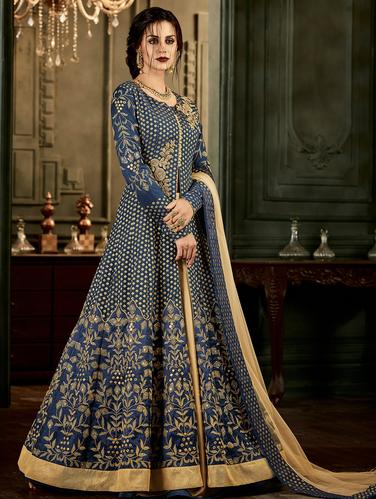 Gold embroidered silk Front open skirt suit - 15692102 - Very Small Image - 1