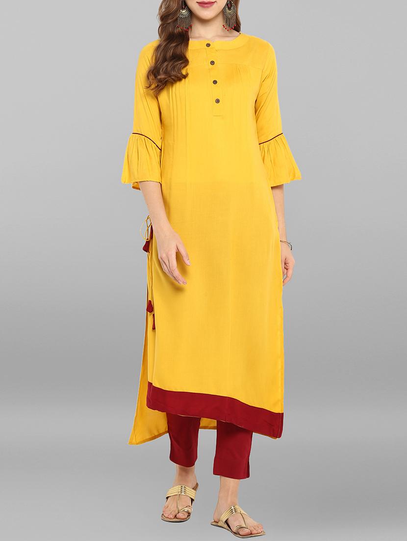 asymmetric solid kurta with pant set - 15692306 - Zoom Image - 1