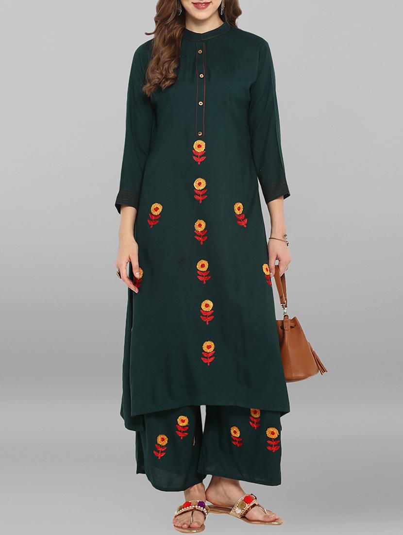 Embroidered kurta & palazzo set - 15692321 - Zoom Image - 1