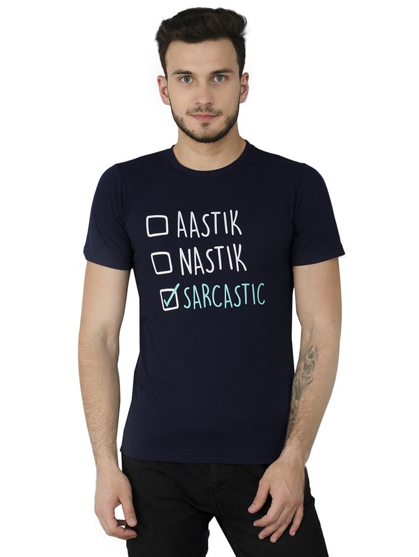 blue cotton chest print t-shirt - 15692509 - Zoom Image - 1