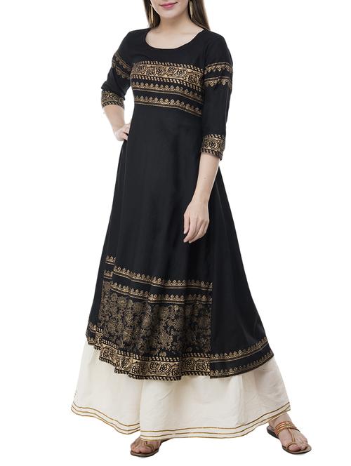 a-line block print kurta - 15692734 - Standard Image - 1