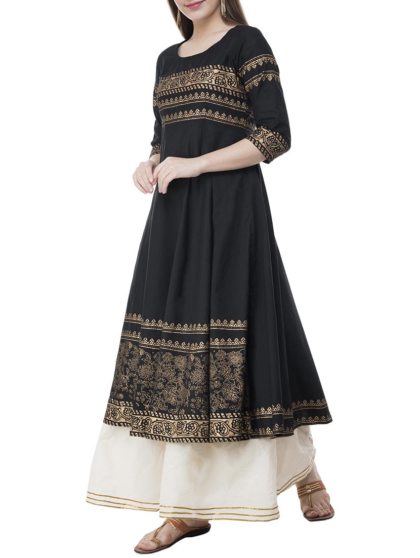 a-line block print kurta - 15692734 - Zoom Image - 2