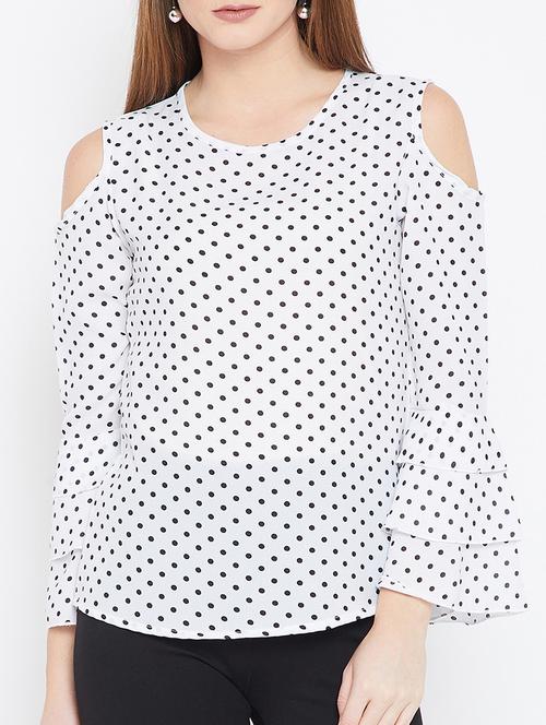 cold shoulder bell sleeved polka dot top - 15693624 - Standard Image - 1