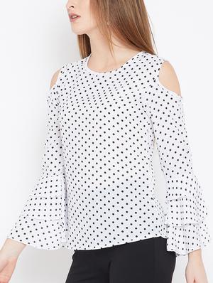 cold shoulder bell sleeved polka dot top - 15693624 - Standard Image - 2