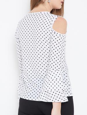 cold shoulder bell sleeved polka dot top - 15693624 - Standard Image - 3