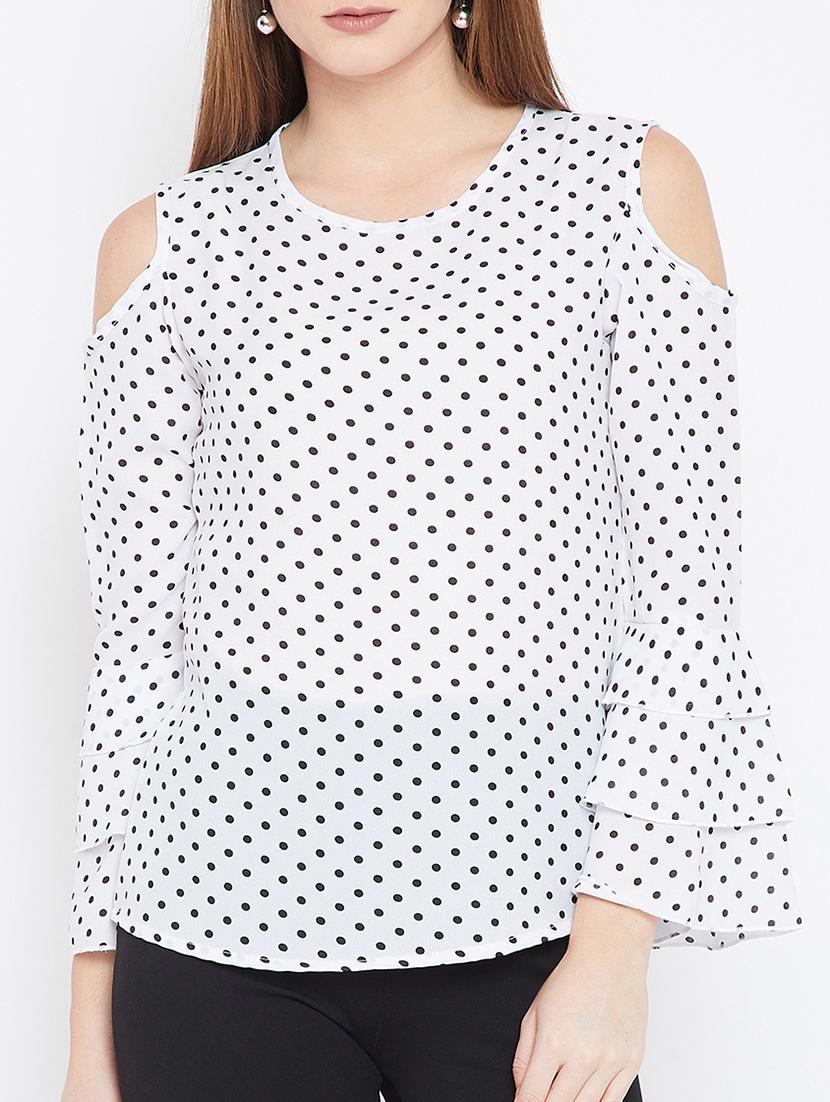 cold shoulder bell sleeved polka dot top - 15693624 - Zoom Image - 1