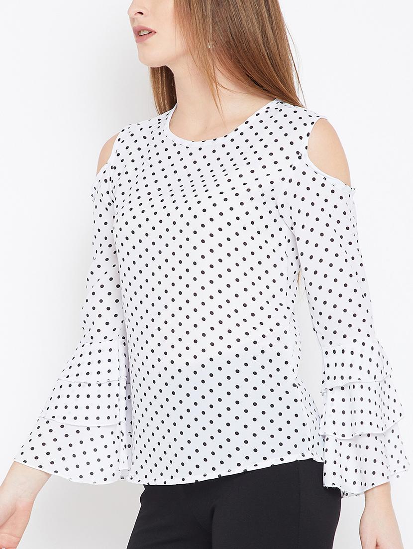 cold shoulder bell sleeved polka dot top - 15693624 - Zoom Image - 2