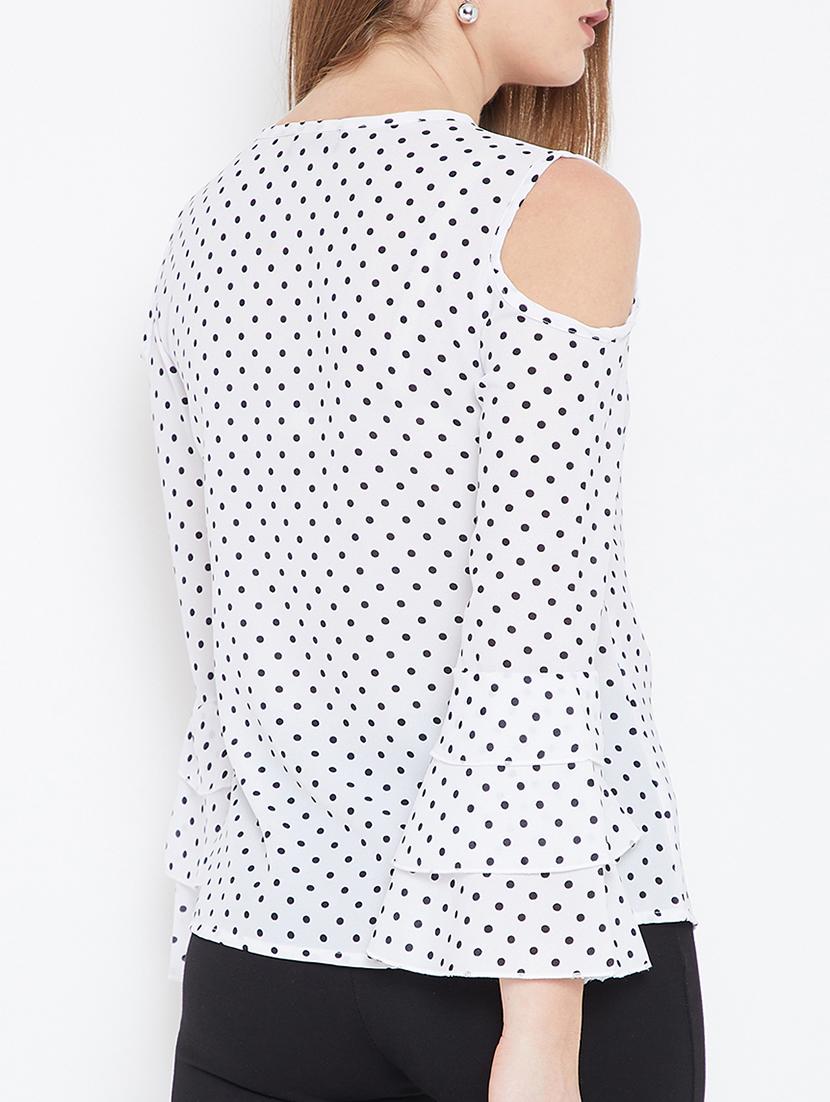 cold shoulder bell sleeved polka dot top - 15693624 - Zoom Image - 3