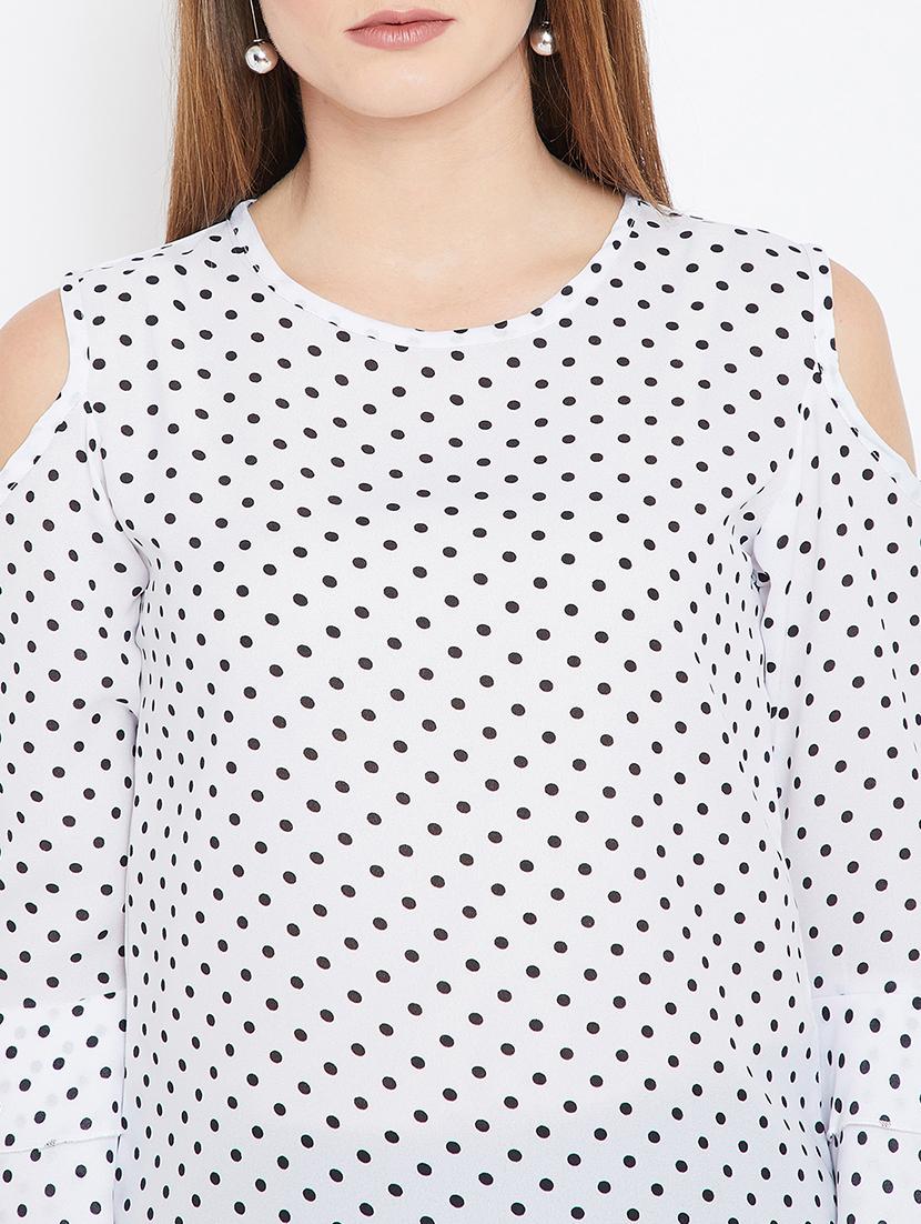 cold shoulder bell sleeved polka dot top - 15693624 - Zoom Image - 4