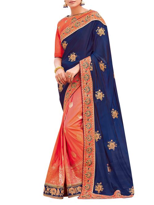 floral embroidered half and half saree with blouse - 15694181 - Very Small Image - 1