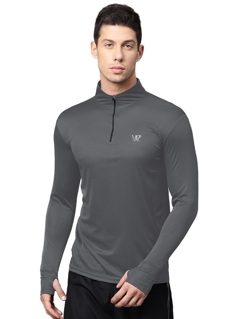grey solid thumb hole t-shirt - 15694961 - Zoom Image - 1
