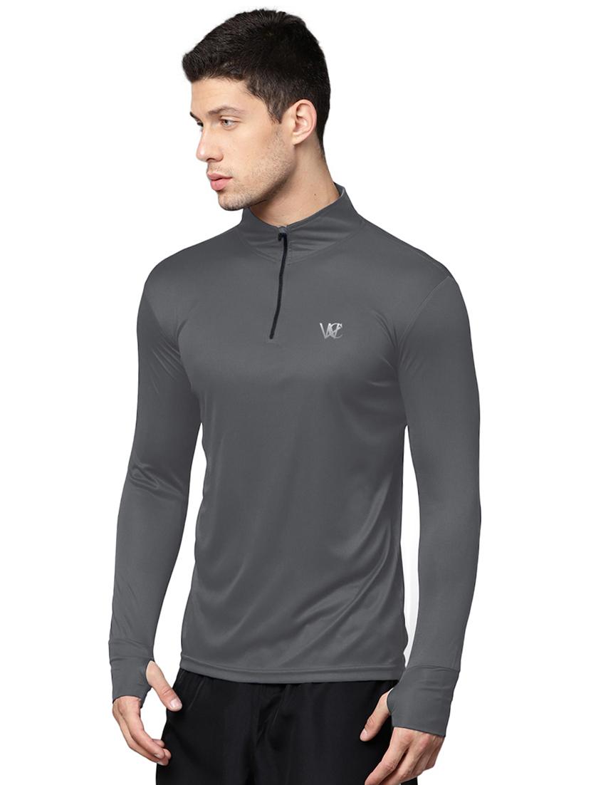 grey solid thumb hole t-shirt - 15694961 - Zoom Image - 2