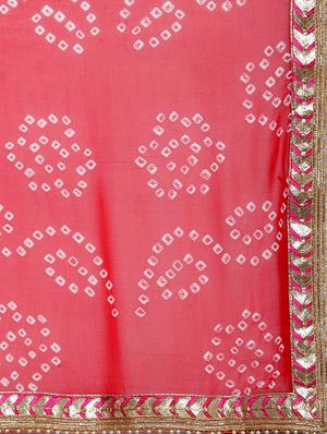 gota lace border leheriya saree with blouse - 15695310 - Standard Image - 4