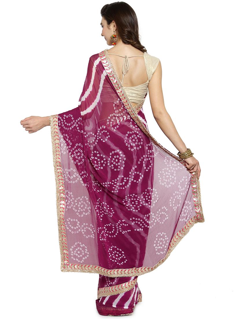 gota lace border leheriya saree with blouse - 15695312 - Zoom Image - 2