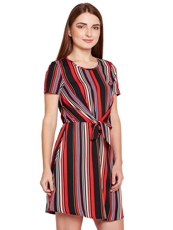 tie up front striped a-line dress - 15695461 - Zoom Image - 2