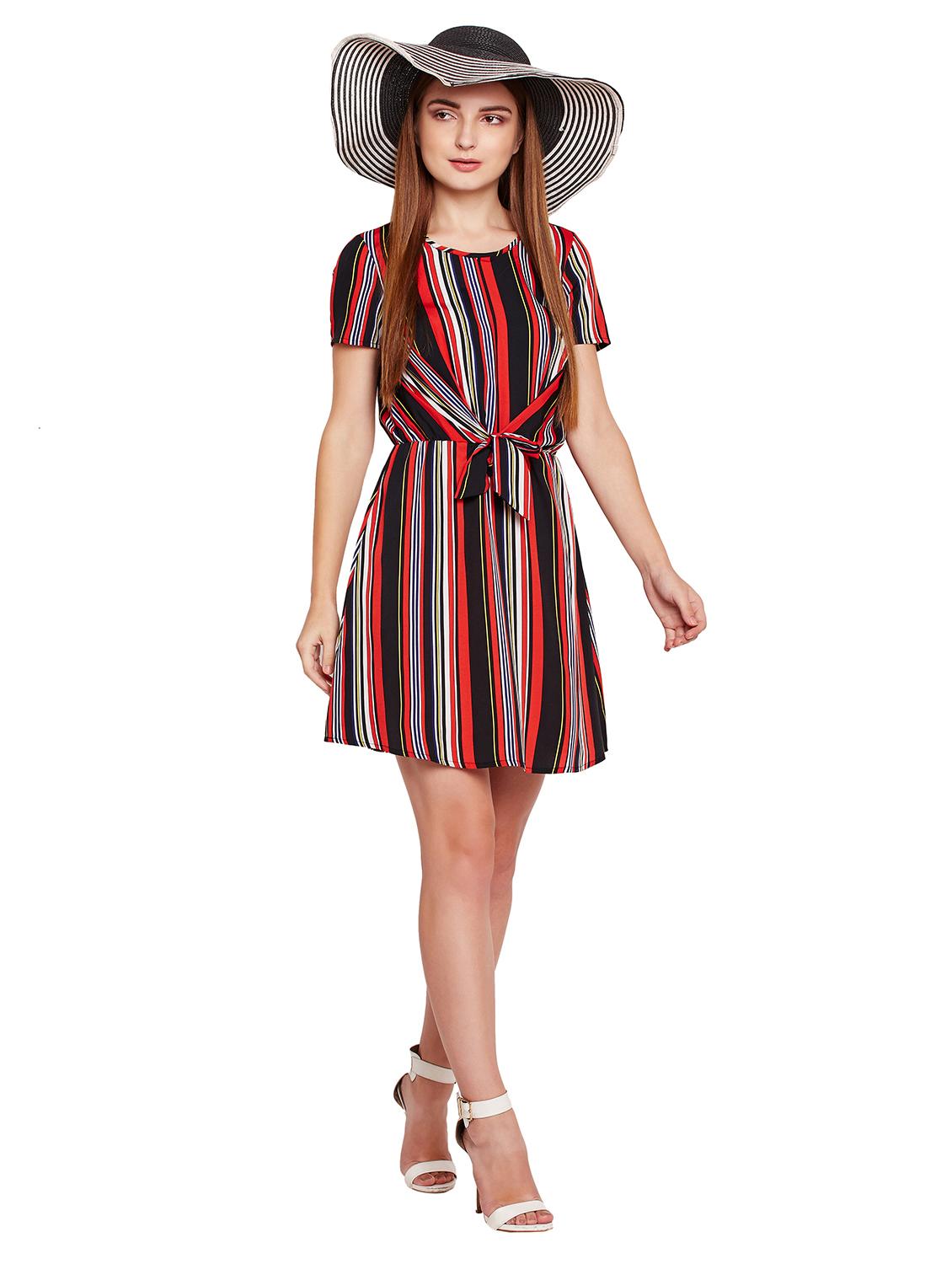 tie up front striped a-line dress - 15695461 - Zoom Image - 4