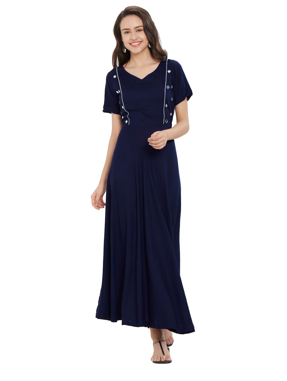 a-line mirror work piping kurta - 15695685 - Zoom Image - 1
