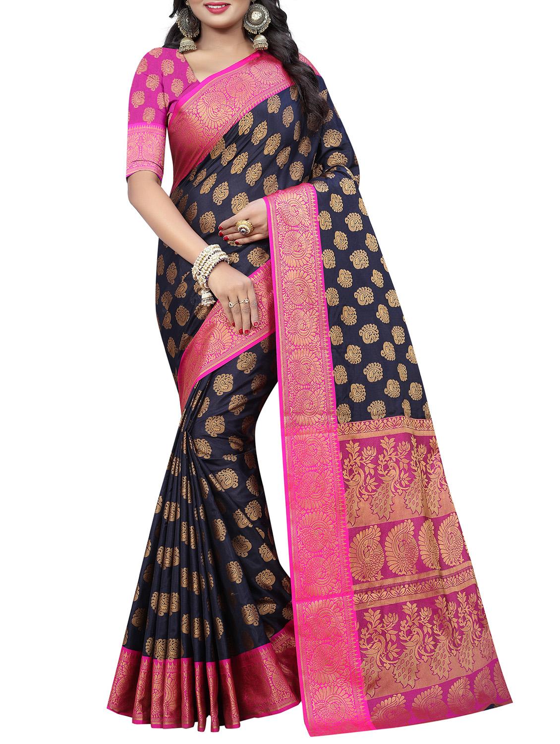 conversational zari motif banarasi saree with blouse - 15695834 - Zoom Image - 1