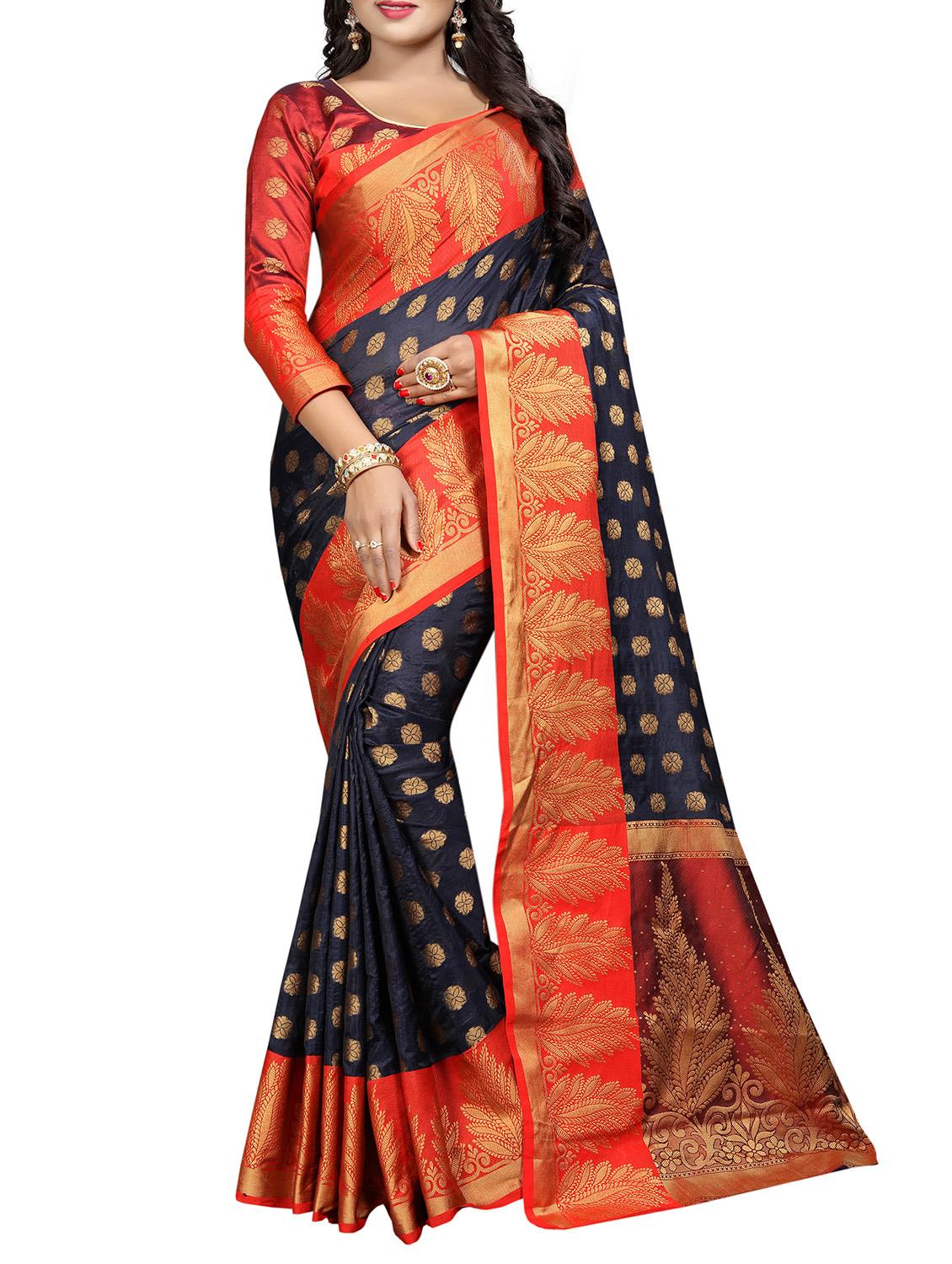 floral zari motif banarasi saree with blouse - 15695837 - Zoom Image - 1