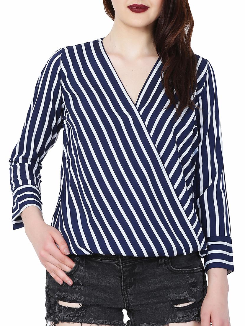 surplice neck striped blouson top - 15695845 - Zoom Image - 1