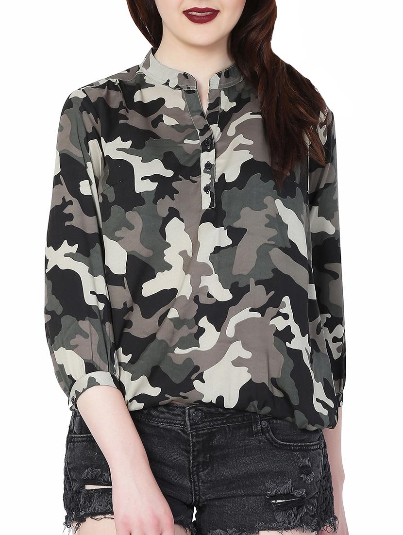 button detail camouflage blouson top - 15695858 - Zoom Image - 1