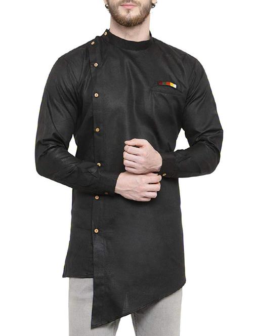black cotton asymmetric kurta - 15695931 - Standard Image - 1