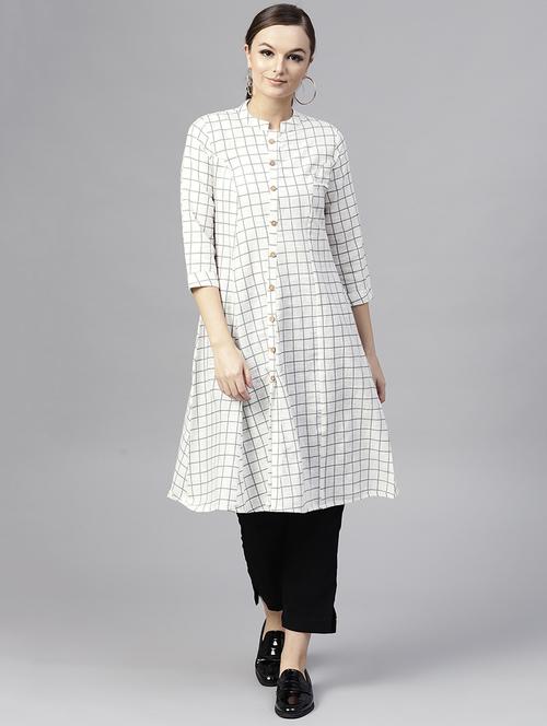Checkered princess cut a-line kurta - 15696060 - Very Small Image - 1