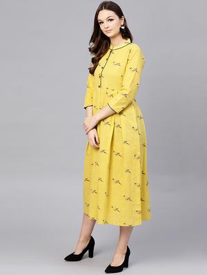button detail bird print a-line dress - 15696075 - Standard Image - 2