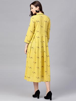 button detail bird print a-line dress - 15696075 - Standard Image - 3