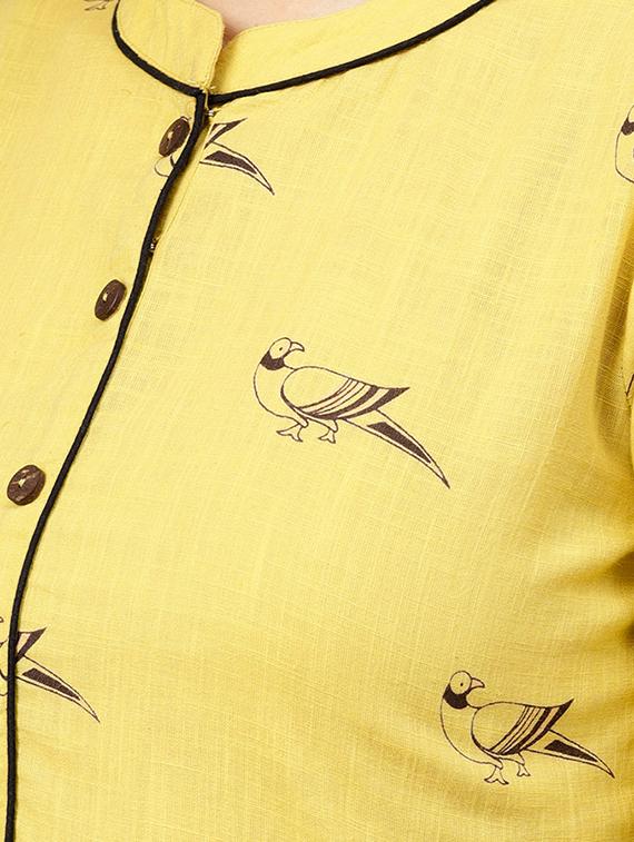 button detail bird print a-line dress - 15696075 - Zoom Image - 4