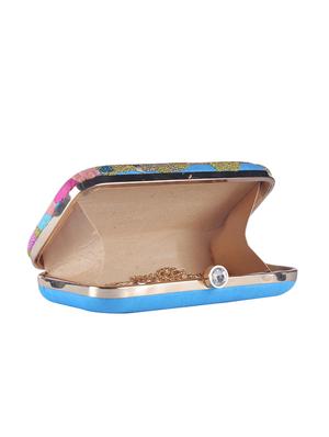 blue faux silk box clutch - 15697356 - Standard Image - 3
