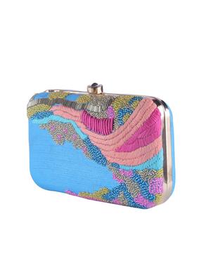 blue faux silk box clutch - 15697356 - Standard Image - 5