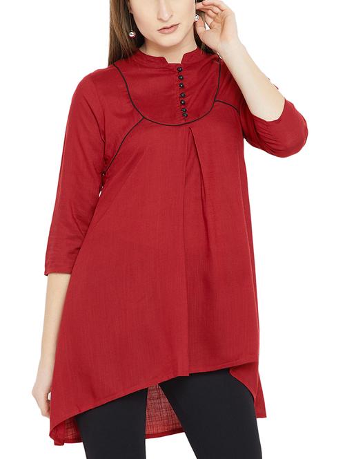red viscose highlow kurti - 15697378 - Standard Image - 1