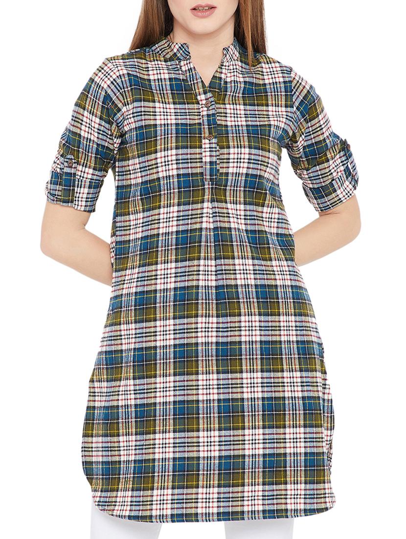 green cotton straight kurti - 15697385 - Zoom Image - 1