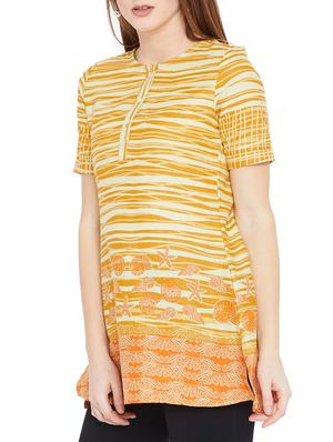 yellow cotton highlow kurti - 15697386 - Standard Image - 2