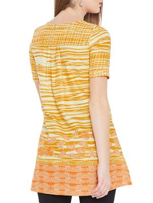 yellow cotton highlow kurti - 15697386 - Standard Image - 3
