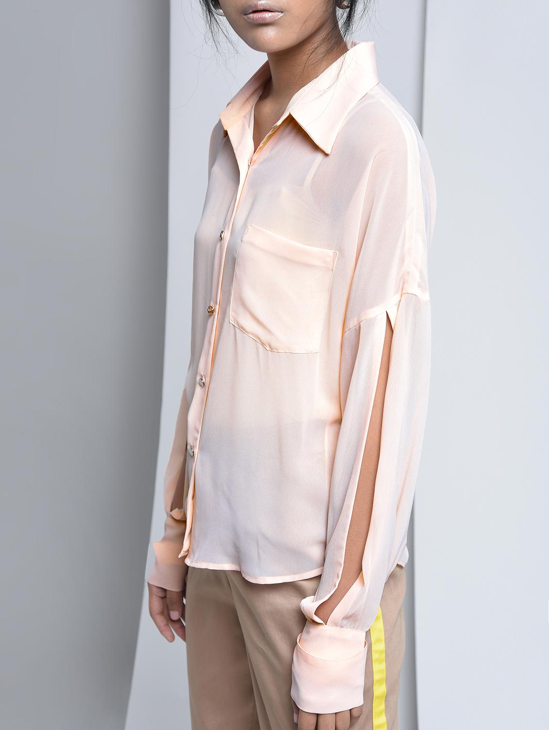 slit sleeved patch pocket detail shirt - 15697659 - Zoom Image - 2