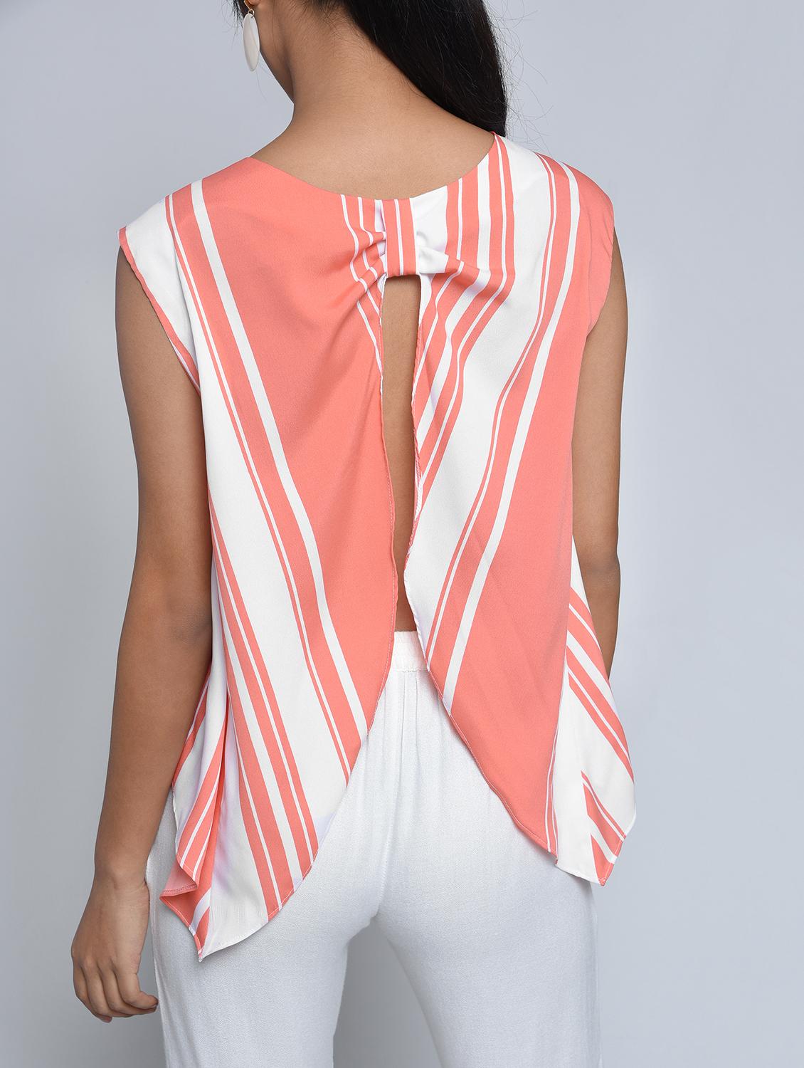 striped open back & tie top - 15697661 - Zoom Image - 2