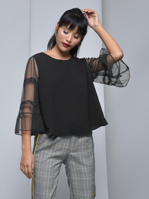 mesh bell sleeved top - 15697664 - Standard Image - 1