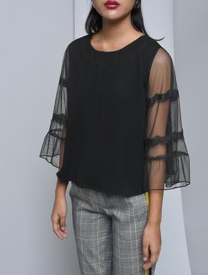 mesh bell sleeved top - 15697664 - Standard Image - 2