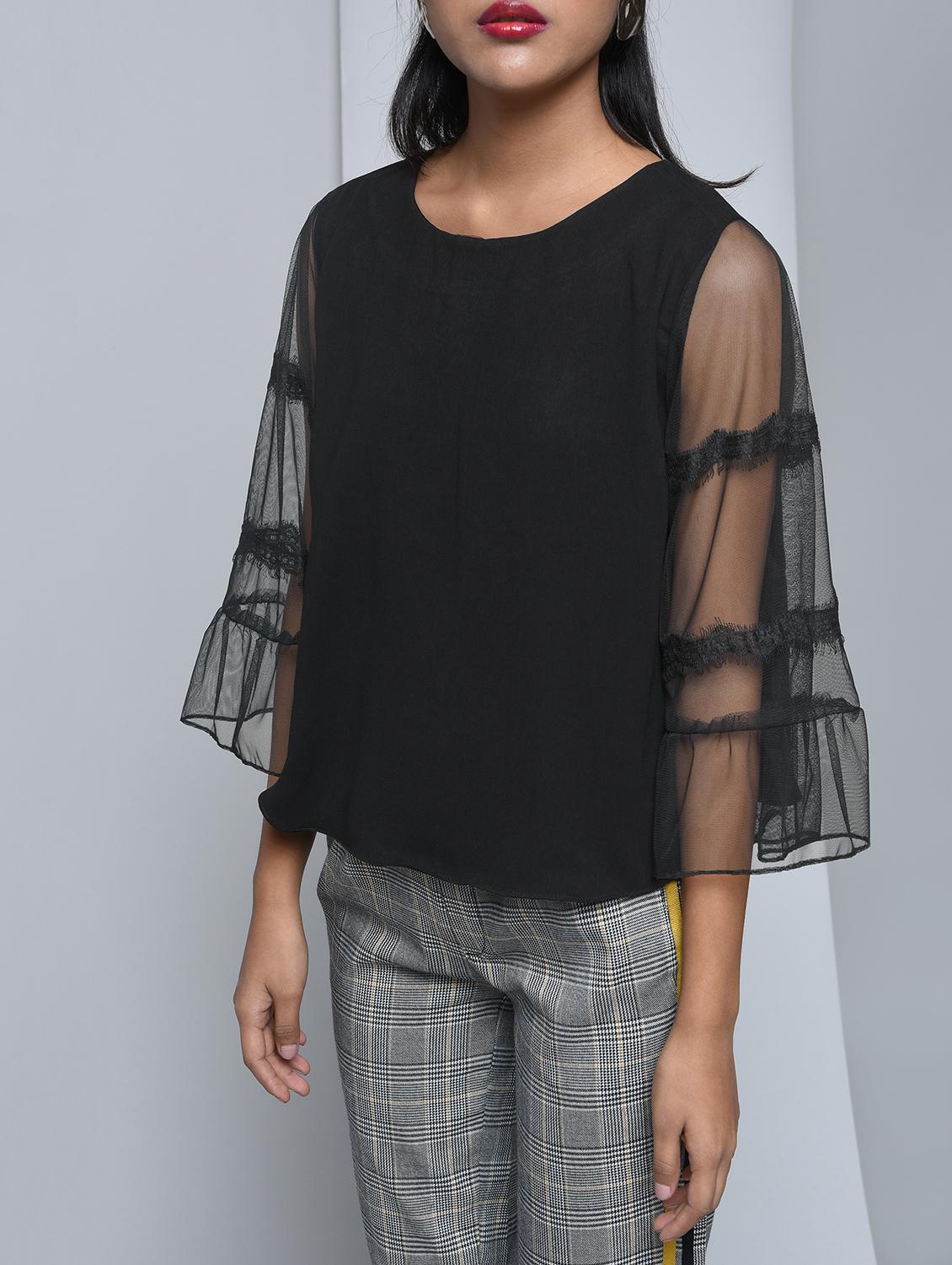 mesh bell sleeved top - 15697664 - Zoom Image - 2