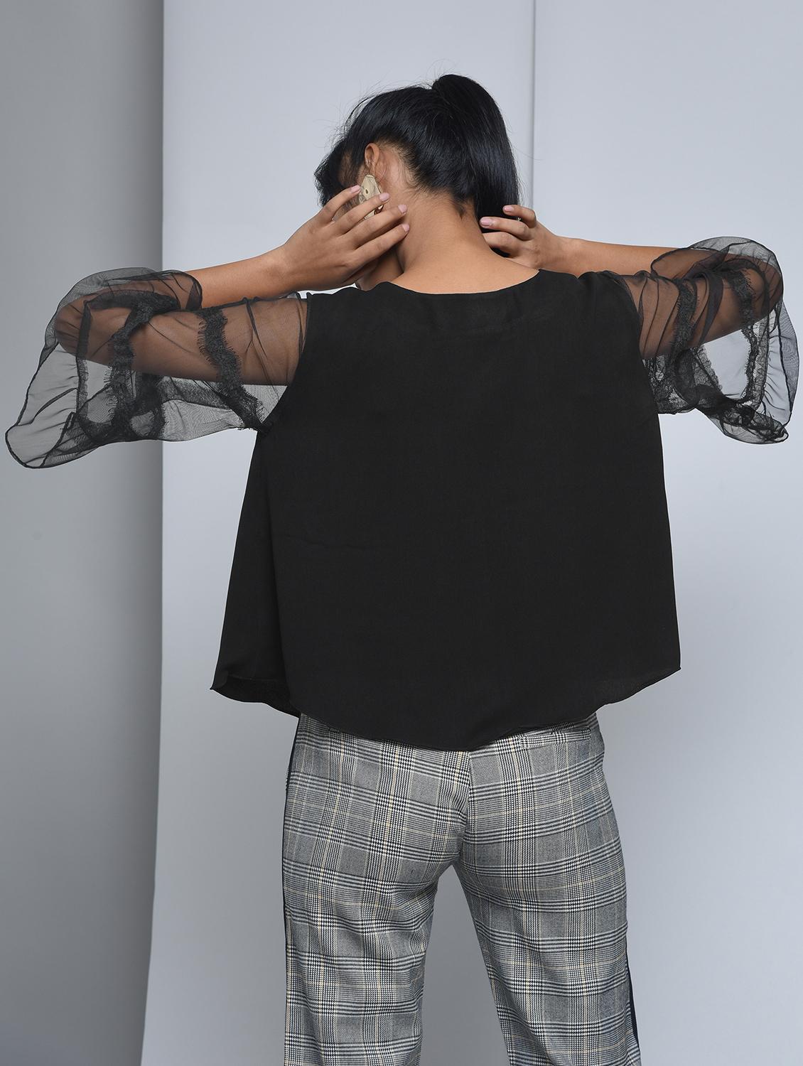 mesh bell sleeved top - 15697664 - Zoom Image - 3