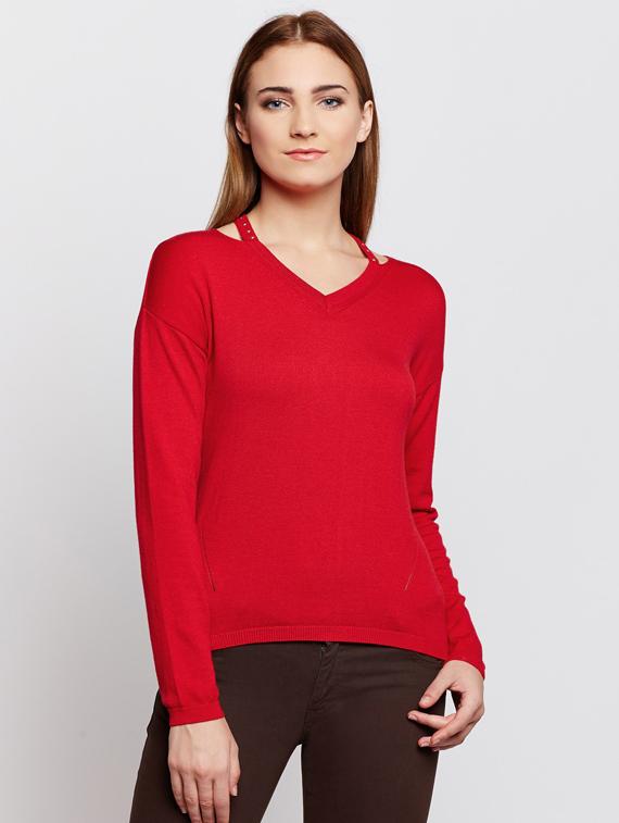 Cut work neck woolen pullover - 15697956 - Zoom Image - 1