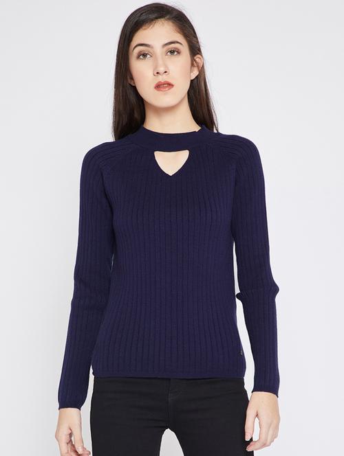 choker neck ribbed knit pullover - 15698036 - Standard Image - 1