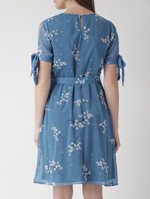 tie front knot detail sleeved dress - 15698688 - Standard Image - 3