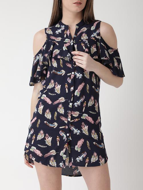 cold shoulder button up dress - 15698691 - Standard Image - 1